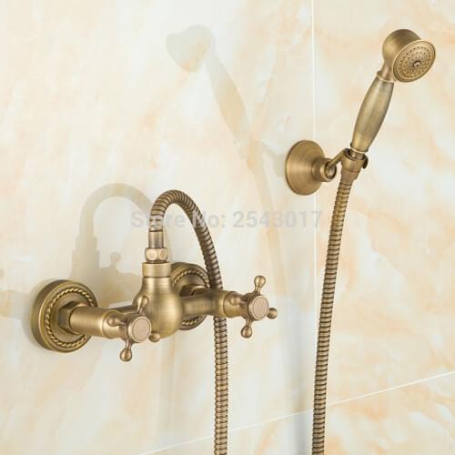 Classic Retro Style Antique Bronze Shower Faucet Fashion Bathroom Shower Set Wall Mounted Double Handle Hand Shower ZR004