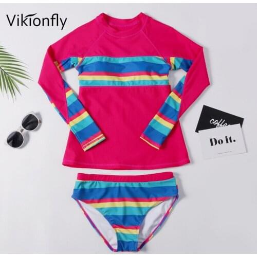 Vikionfly Two Piece Tankini Swimsuits Women 2020 Long Sleeve Swimwear Surfing Swimming Suit For Women Bathing Suit Bikini Set