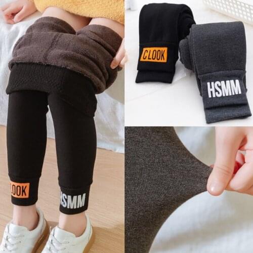Autumn Winter Girls Leggings Thicken Velvet Super Soft Children Trousers Elastic Waist Letter Kid Tights Bottom Pants 3-10 Years