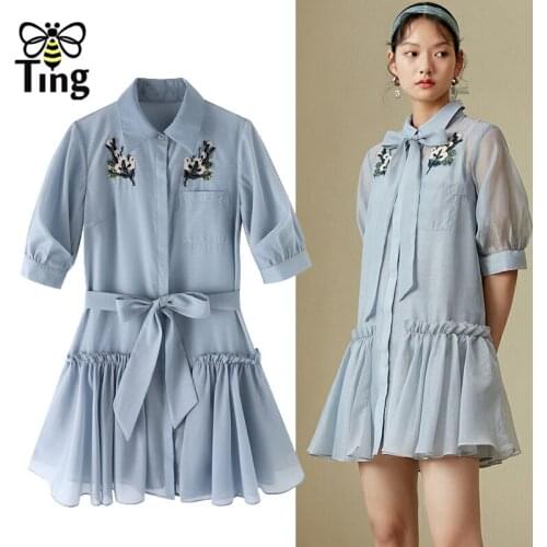 Tingfly Summer Vintage Elegant Turn Down Collar Single Breasted Ruched Casual Short Dress Lady Girl Urban Chic Vestidos Mujer Za