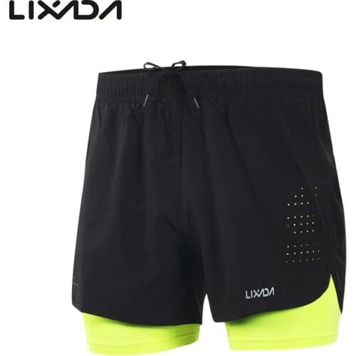 Lixada Mens 2 in 1 Running Shorts Mens Sports Shorts Quick Drying Training Exercise Jogging Cycling Shorts with Longer Liner