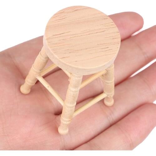 1/12 Dollhouse Mini Wooden Stool Simulation Chair Furniture Model Toys for Doll House Decoration Miniature Accessories