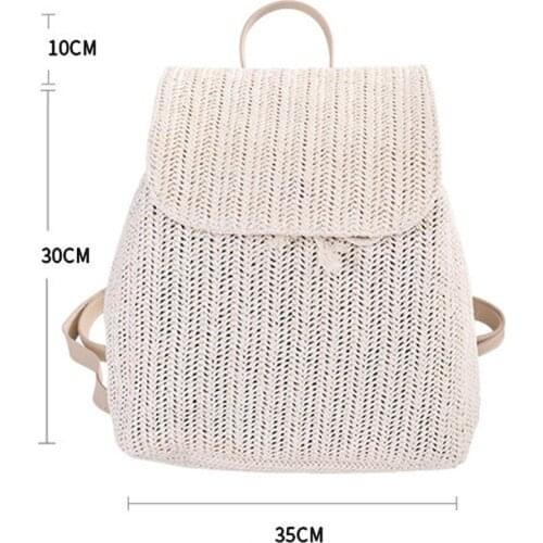 Fashion Straw Woven Backpack Ladies Shoulder Bag Summer Girl Backpack Female Travel Bag Books Backpack