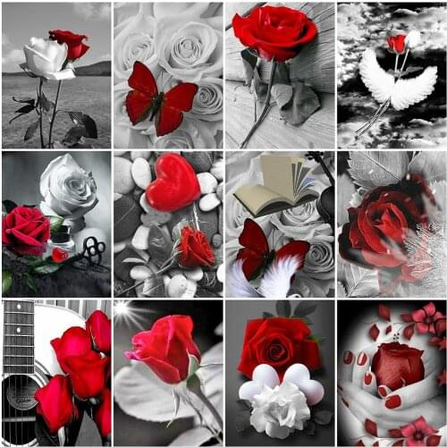 MomoArt Diamond Mosaic Rose Flower Diamond Painting Cross Stitch Set Black Red Embroidery Needlework Beaded Art Decor For Home