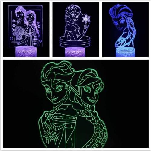 Cartoon Disney Frozen 3D Elsa Anna Lamp Olaf Night Lights Table Touch Lampara Kids Gift Christmas Princess Illusion Led Lighting