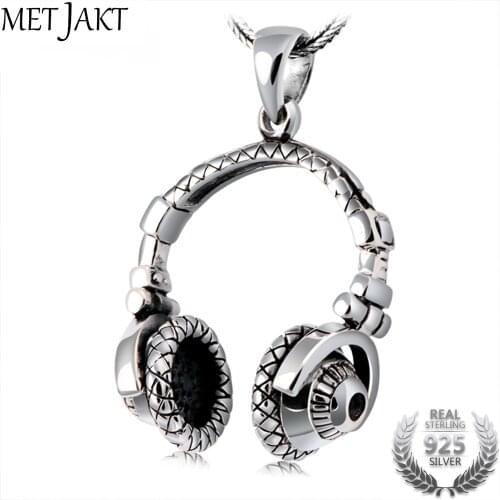MetJakt Punk 925 Sterling Silver Headset Pendants and Silver Snake Chain Necklace Mens Hiphop Rock Handmade Jewelry