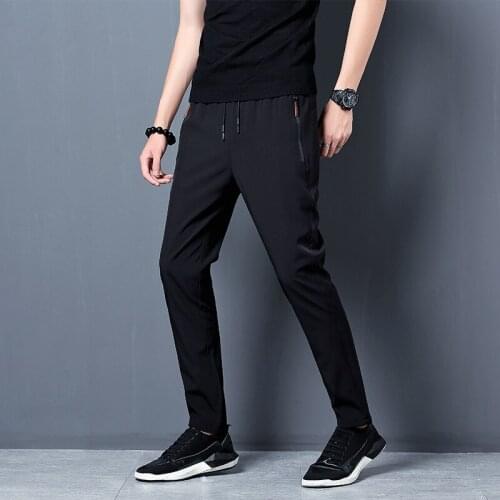 Men Pants 2021 New MenS Korean Fashion Casual Summer Thin Quick Drying Ice Silk Straight Pants Loose Sports 9-Point Trousers