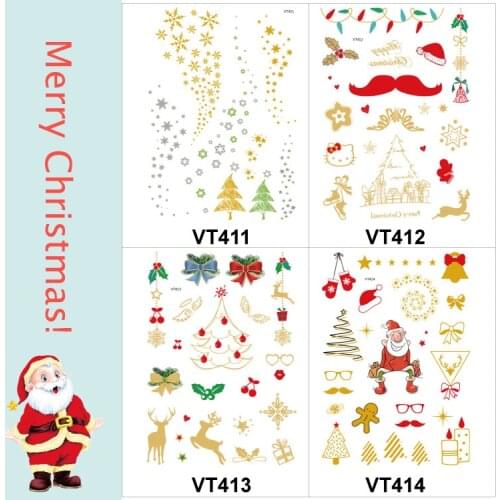 Random 5 Sheets/set Christmas Flash Cartoon Tattoo Stickers Toys Kids Temporary Tattoo For Children Boys Girls Fake Tattoo Gift