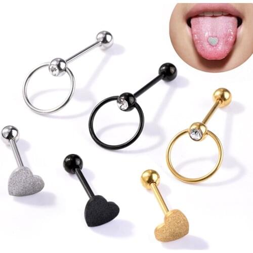 New Fashion 316L Stainless Steel Heart Barbell Tongue Button Ring Bar Surgical Piercing Sexy Body Piercing Jewelry