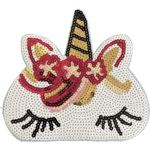 New Cartoon Unicorn Sequin iron on Pathes for Clothes sequins Flower Horse Embroidery Appliques DIY sewing Decals