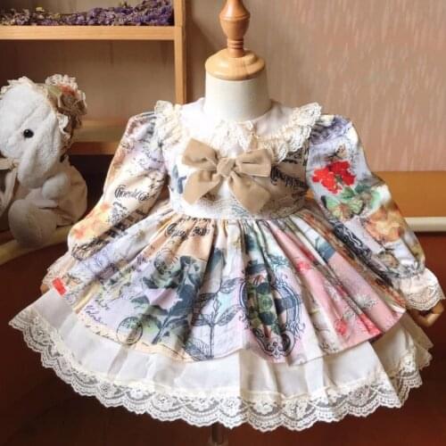 Autumn winter Floral Dress for Girls Children Spanish Palace Long Sleeve ball Gown Baby Birthday Cute Gown Toddler Clothes