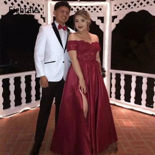 Eightale Arabic Evening Dresses Off the Shoulder Appliques A-Line Satin Burgundy Prom Gown Mother of the Bride Party Dress 2021