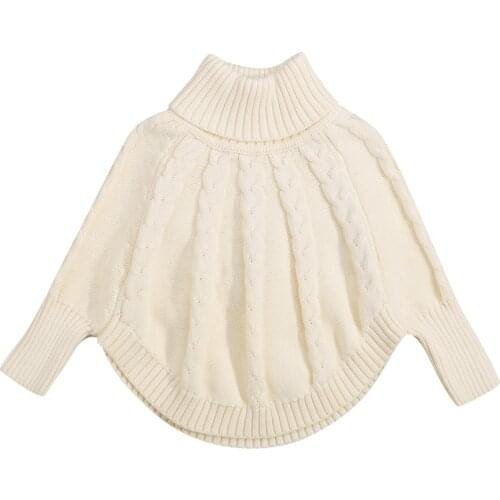 Infant Kids Baby Girls Casual Solid Color Sweater, Beige Turtleneck Batwing Sleeves Cloak for Winter/ Autumn 1-6T