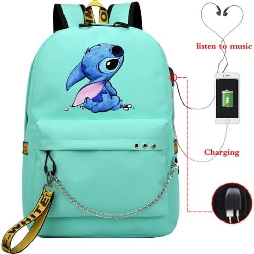 Casual Stitch Usb Charge Backpack Boys Girls School Bag Men Women Rucksack School Bag Teens Daily New Chain Knapsack