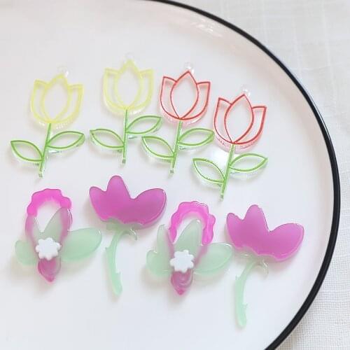 Acrylic Resin Transparent Transparent Tulip Flowers Charms 10pcs/lot For DIY Fashion Jewelry Making Finding Accessories
