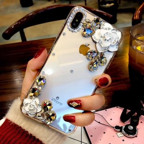 Camellia Diamond Rhinestone Transparent case For SamsungA3 A5 A7 2017 A9 A8 A6 PLUS 2018 A50 A70 A80 M10 M20 M30 Crystal cover