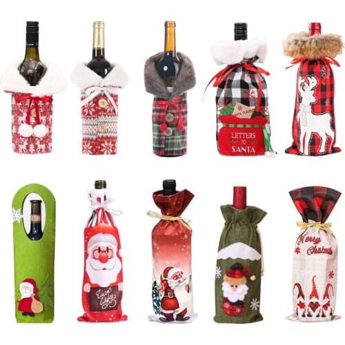 New Year 2022 Christmas Wine Bottle Dust Cover Bag Santa Claus Noel Dinner Table Decor Christmas Decorations for Home Xmas Natal