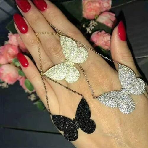 Funmode Luxury Cubic Zircon Butterfly Necklace Women Girl Pendant Necklace Sweater Chain Dress Accessories Jewelry Gifts F004N