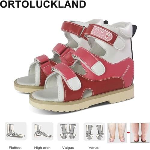 Baby Girls Sandals Kids Leather Orthopedic Shoes Child Fashion Lovely Cute White Red Flatfeet Footwear With Arch Support Insole