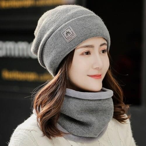 New Winter Hats Women With Bib Cute Warm Velvet Wool Hat Female Thicking Riding Windproof Knit Hat Skullies Beanie Caps Set