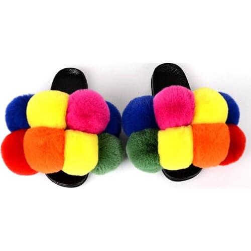 Fluffy Slippers Summer Faux Fur Slides Women Flip Flops 2021 Indoor Womens Big Fur Flat Shoes Fashion Women Slippers Sandals