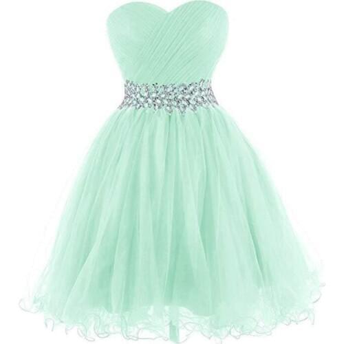 BGW 3107ht Real Pictures A Line Tulle Homecoming Dresses Sleeveless Sweetheart With Crystal Sashes 2020 Girls Robes Frocks