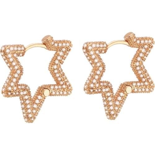 Korean Earrings for Women Female Luxury Copper with CZ Zircon Gold Silvery Star Hoop Earrings Luxuries Brand Jewelry Gift 2020