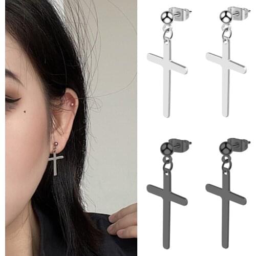 2020 trend Stud earrings with cross korean simple gold earrings for women Men Pendant Cartilage Hanging earrings Gift female
