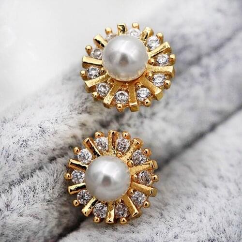 Elegant Jewelry Women Earrings Korean Style Stud Earrings Round Pearl Ball Gold Earrings High Class Zircon Earrings OBS2723