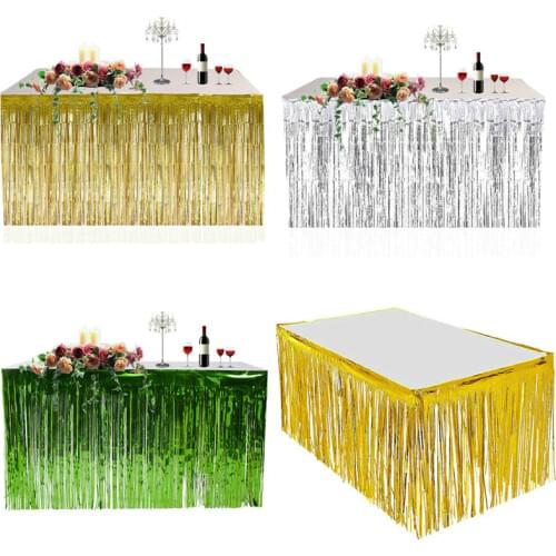 Gold Foil Fringe Table Skirt Metallic Tinsel Curtain Silver Tassel Garlands Rustic Wedding Decoration Birthday Party Decor