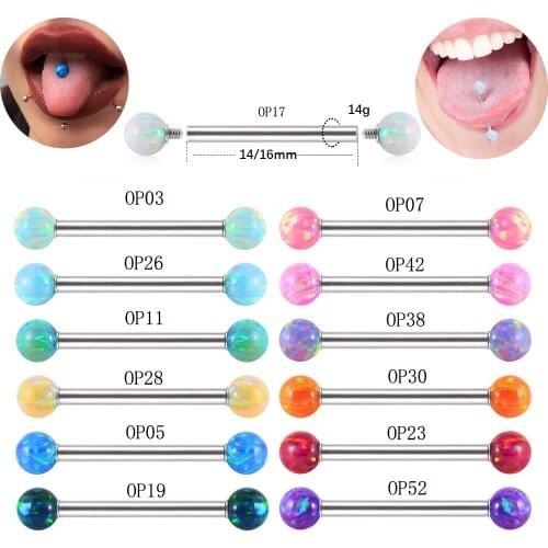 1PC Surgical Steel Opal Tongue Barbell Piercing Sexy Inner Screw Opal Nipple Ring Barbell Piercings Tongue Piercings 14gX14/16mm
