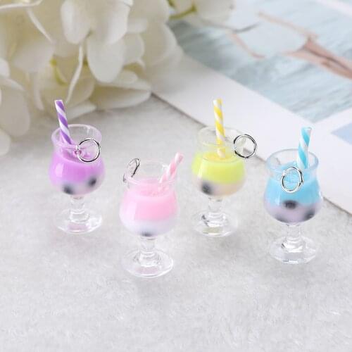 10 Pcs/Lot 3D Pearl Milk Bubble Tea Cup Charms Fruit Juice Bottle Crafts for Earrings Keychain Jewelry Diy Making