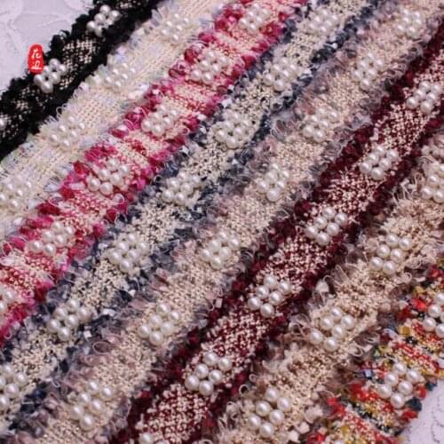 10yards/lot Korean Webbing Pearl Beaded Embroidered Lace Trim Ribbon Fabric Handmade DIY Costume Dress Sewing Supplies Craft