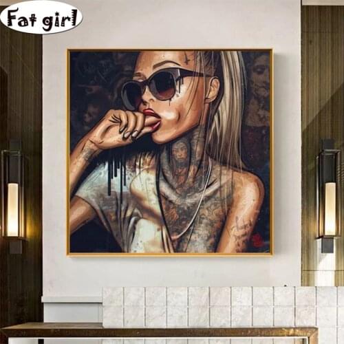 Abstract cool tattoo girl 5D diy diamond painting full square round canvas painting mosaic cross stitch embroidery home decor
