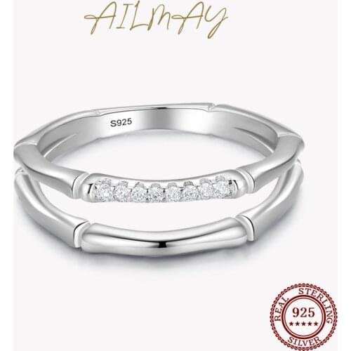 Ailmay Real 925 Sterling Silver Simple Fashionc Clear CZ Double-Deck Rings For Women Girls Anti-allergy Fine Jewelry Gifts