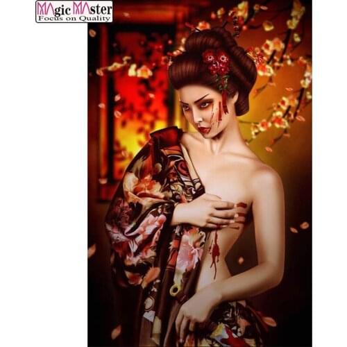 Diy Diamond Painting Japanese Woman Geisha Needleworks Cross Stitch 5D Full Diamond Embroidery Mosaic Square Rhinestones for art