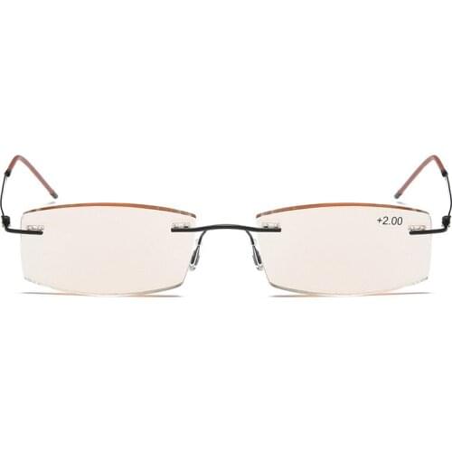 Rimless Rectangle Blue Light Blocking Reading Glasses Magnifier for Women Men Presbyopia Sunglasses Transparent / Tea Lens