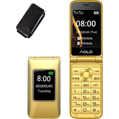 Flip Slim Clamshell Mobile Phone For Old Senior People Speed Dial Russian Key Dual Sim Metal Case Torch Extra Light