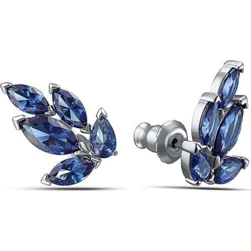 Huitan Delicate Leaf Shape Blue CZ Bridal Earrings for Engagement Wedding High Quality Noble Women Earring Party Fashion Jewelry