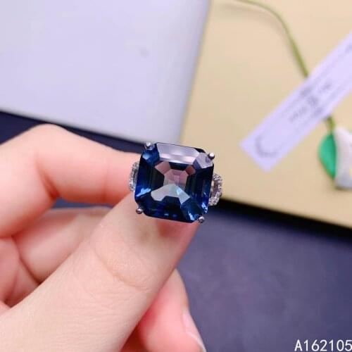 925 pure silver Chinese style natural London blue topaz womens luxury fashion square adjustable large gem ring fine jewelry sup