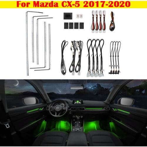 Car Ambient Light Set Decorative 64-Color illuminated Atmosphere Lamp LED Strip For Mazda CX-5 2017-2020 Button Control