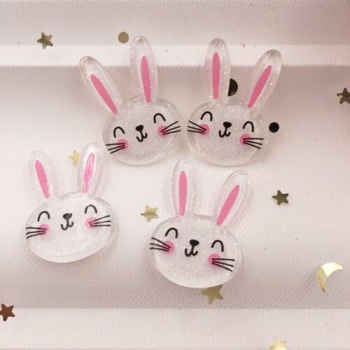 Kawaii Colorful Glitter Rabbit Flatback Acrylic sheet Miniature pattern applique 10PCS scrapbook DIY Home Decor crafts OF866