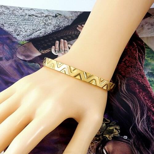 Stainless Steel Cuff Bracelets & Bangle Women Men Vintage Jewelry Rose Gold Pulseras Mujer Adjustable Wave Bracelet Silver Color