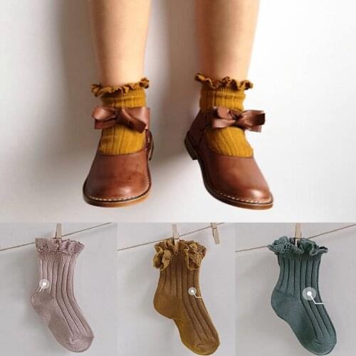 2-8Years Toddlers Cotton Socks With Lace Girls Ankle Socks Baby Floor Sock Cute Frilly Socks For Children Girl Princess Sock