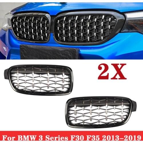 One Pair Car Diamond Front Bumper Grille Overlay Kidney Replacement Racing Grilles For BMW 3 Series F30 F35 2013-2019