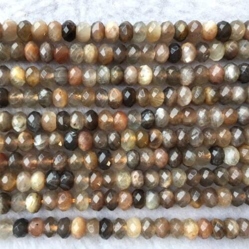 Natural Gray Black Sunstone Flash Light Hand Cut Loose Gemstone Faceted Rondelle Necklace Bracelet Jewelry Beads 15" 05982
