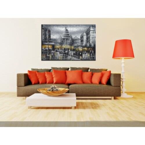 Handmade Abstract Calligraphy Paintings Wall Artwork Black and White Washington Oil Painting on Canvas Handpainting Streetscape