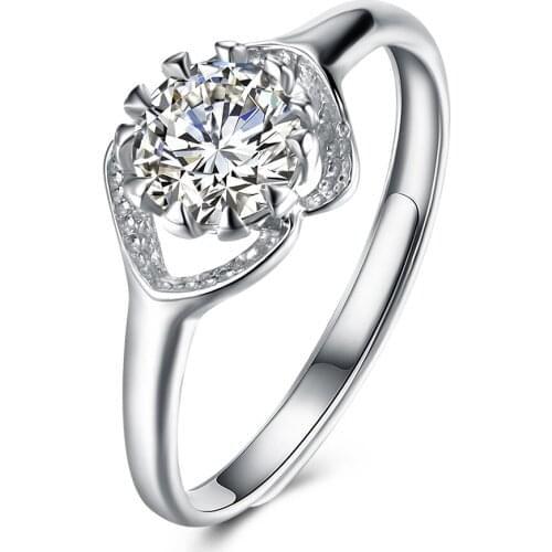 SILVERHOO Romantic Adjustable 925 Sterling Silver Rings Geometric Opening Cubic Zirconia Ring For Women Engagement Fine Jewelry