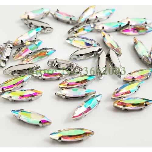 4x15mm 50pcs/pack AB color Horse eye shape Glass Crystal sew on claw rhinestones with ,Diy Clothing accessories SWM41522