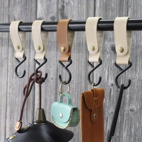 Outdoor S Type Pu Leather Hooks Camping Tripod Clothes Storage Portable Hiking Hanger Clothes Hook For Durable Camp Supplies